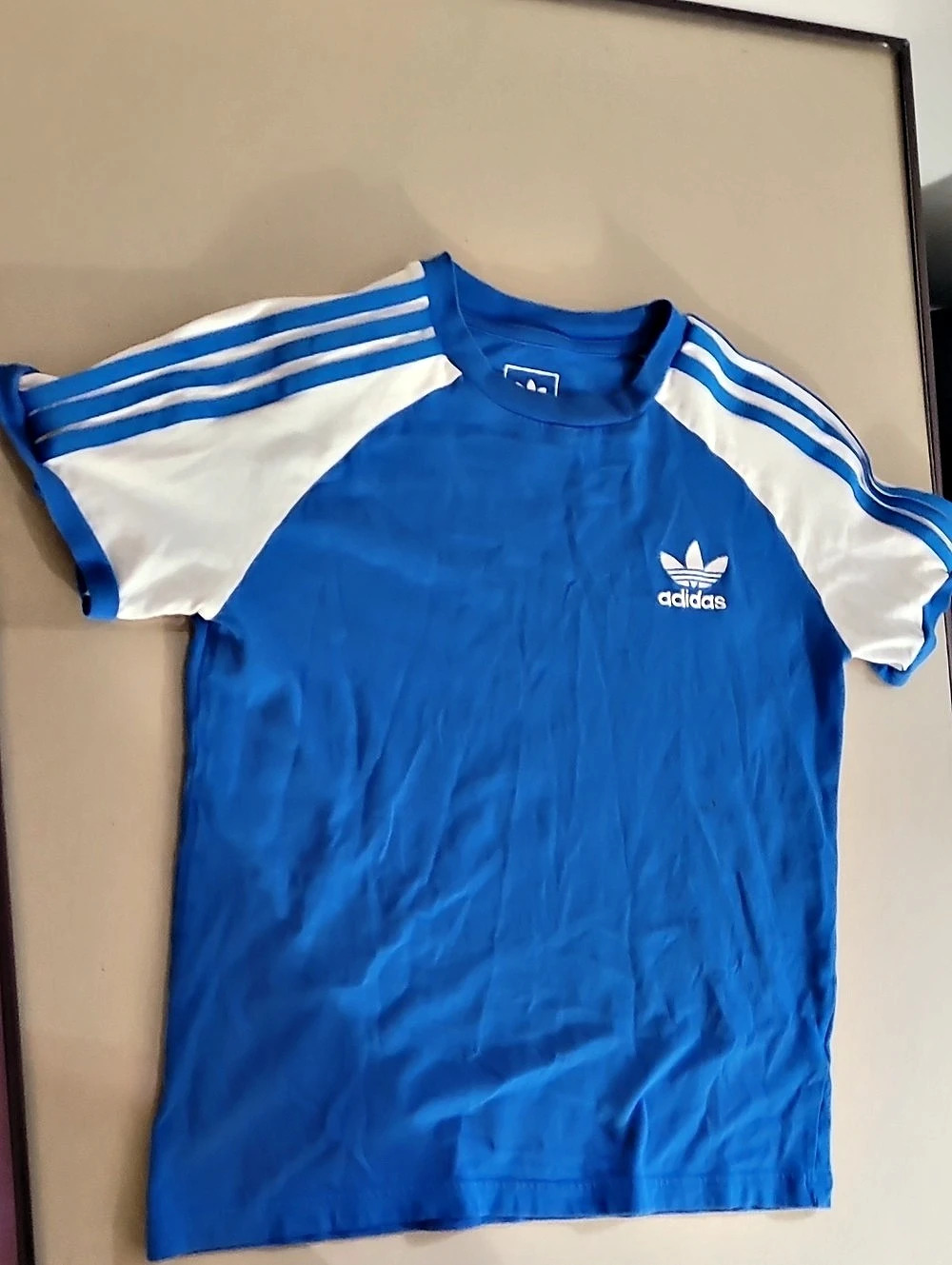 adidas Boys Color Block Tee Blue & White Size M